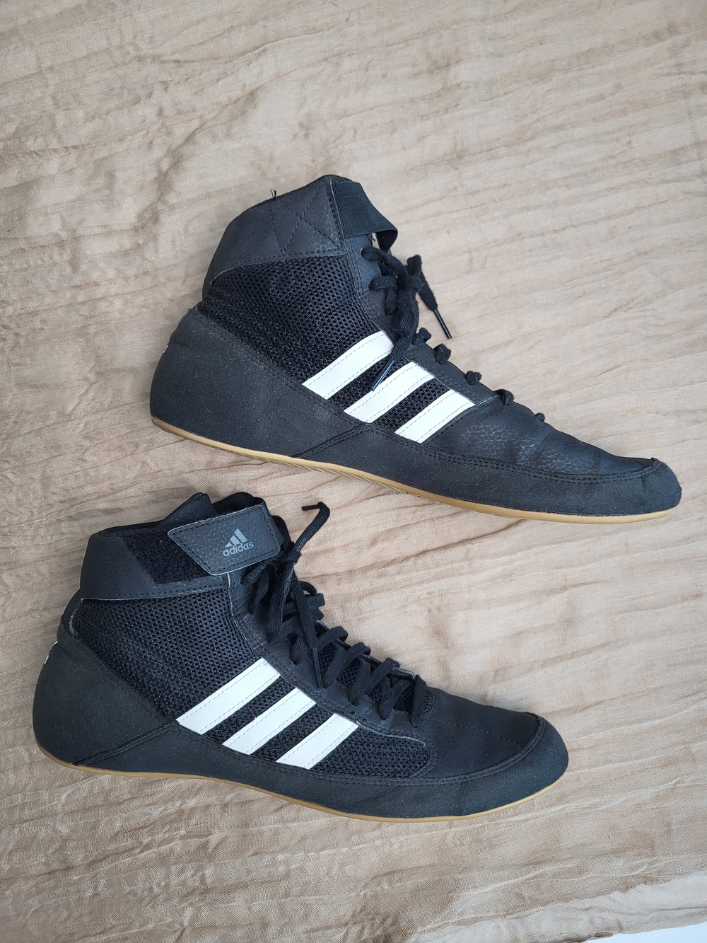adidas Black and White High-Top Wrestling/Training Sneakers, Size 9